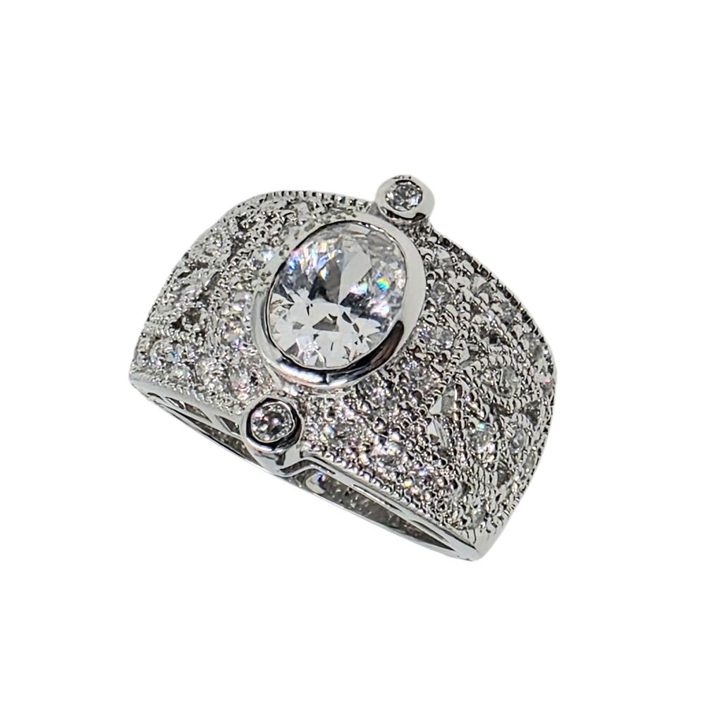 Vintage Absolute Simulated-Diamond Sterling Silver Cocktail Engagement Ring SZ 6